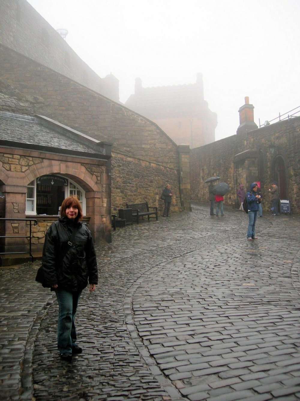 Edinburgh castle in fog and rain
