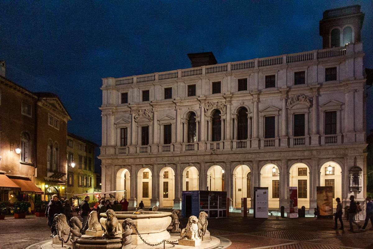 Piazza Vecchia at night, Bergamo, Italy