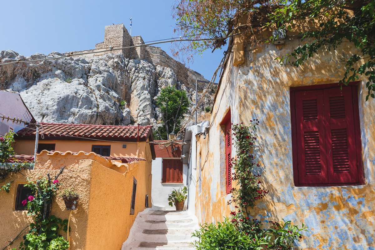 The area of Anafiotika in Plaka Athens is famous for looking like an Aegean island village