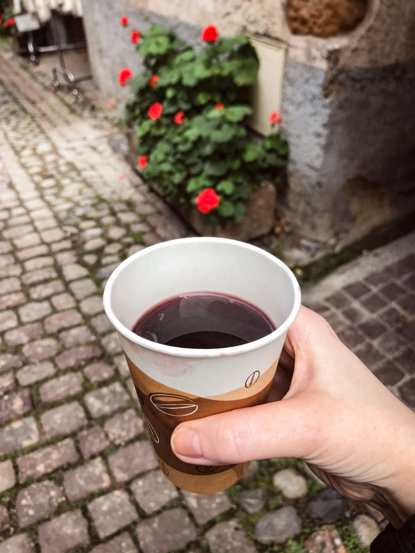Vin chaud, or gluhwein: warm sweet wine with spices, the perfect drink on a cold winter's day. Also available in a non-alcoholic version, made of warm orange juice.